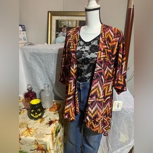 ❌SOLD🌸Lularoe Lindsay Red Black White Yellow Kimono Open Cardigan